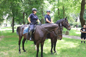 Policjanci z końmi służbowymi