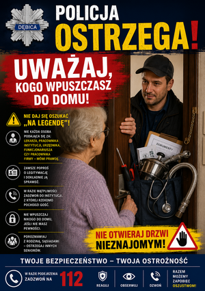 Plakat ostrzegający przed oszustami